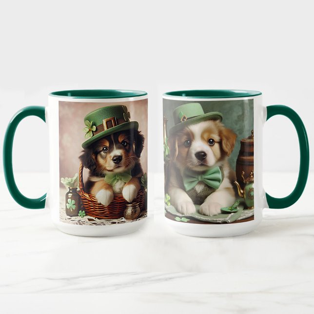 St Patrick's Day Cute Irish Brown & White Puppies Mug (St Patrick's Day Cute Irish Brown & White Puppies Mug)