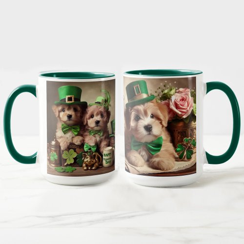 St Patricks Day Cute Irish Teddy Bear Puppies Mug