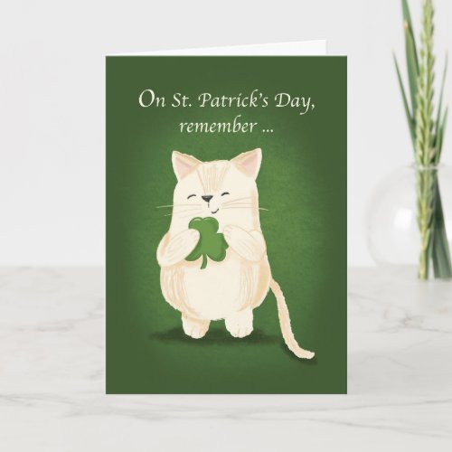St Patricks Day Cute Kitten Holding Shamrock Card