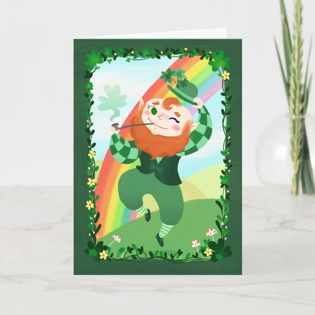 St. Patrick's Day Cute Leprechaun Card (Front)
