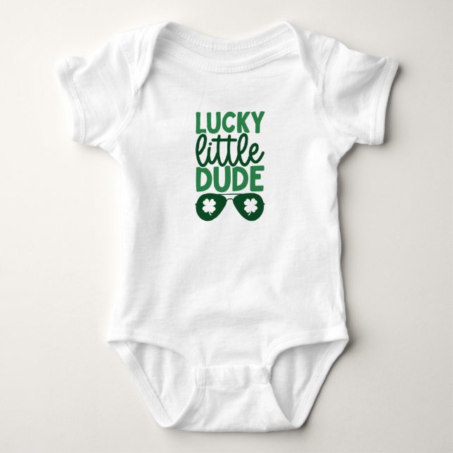 St. Patricks Day Cute Lucky Little Dude Boy Baby Bodysuit (Front)