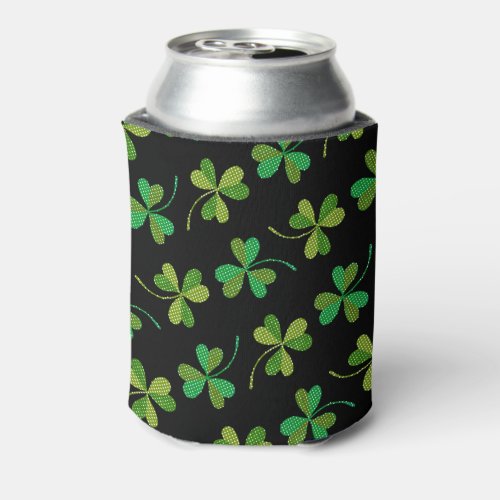 St Patricks Day Cute Shamrock Pattern Green Black Can Cooler