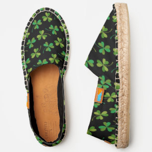 St Patricks Day Cute Shamrock Pattern Green Black Espadrilles