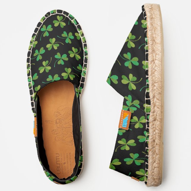 St Patricks Day Cute Shamrock Pattern Green Black Espadrilles (Side)