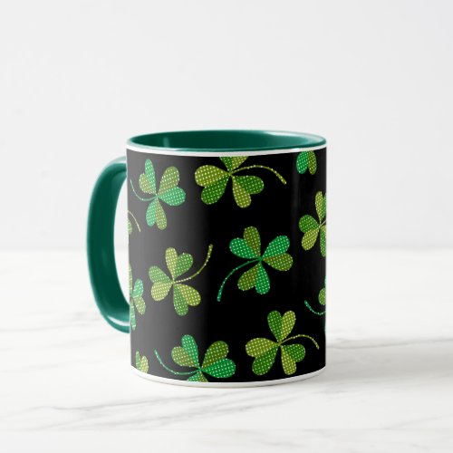 St Patricks Day Cute Shamrock Pattern Green Black Mug