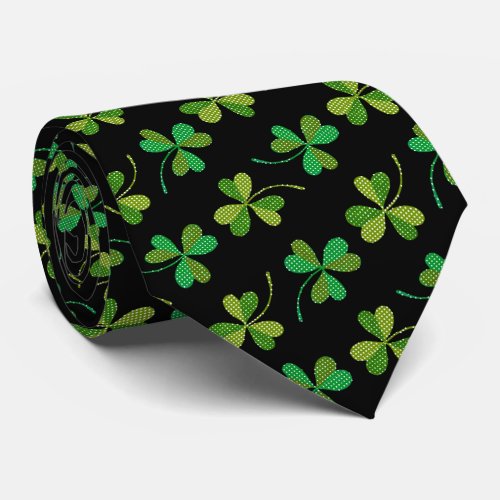 St Patricks Day Cute Shamrock Pattern Green Black Neck Tie