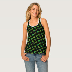 St Patricks Day Cute Shamrock Pattern Green Black Tank Top