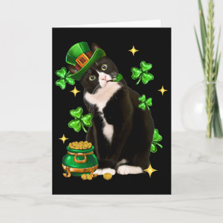 St Patricks Day Cute Tuxedo Cat Shamrock Irish Cat Card