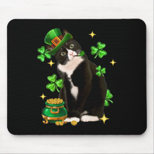 St Patricks Day Cute Tuxedo Cat Shamrock Irish Cat Mouse Pad