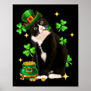 St Patricks Day Cute Tuxedo Cat Shamrock Irish Cat Poster