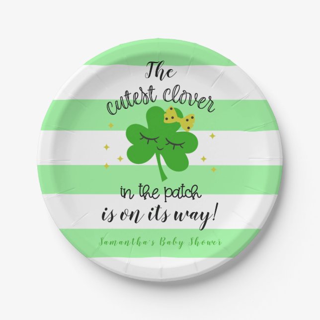 St Patrick's Day Cutest Clover Baby Shower Party Paper Plates (Front)