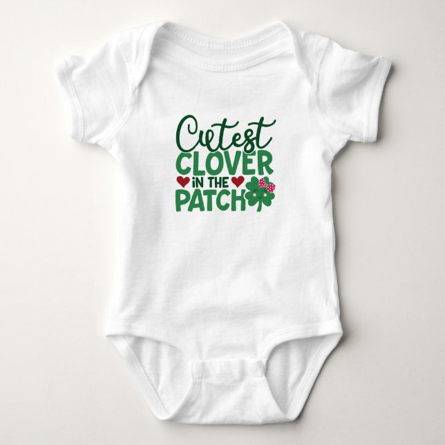 St. Patricks Day Cutest Clover in the Patch Girls Baby Bodysuit (Front)