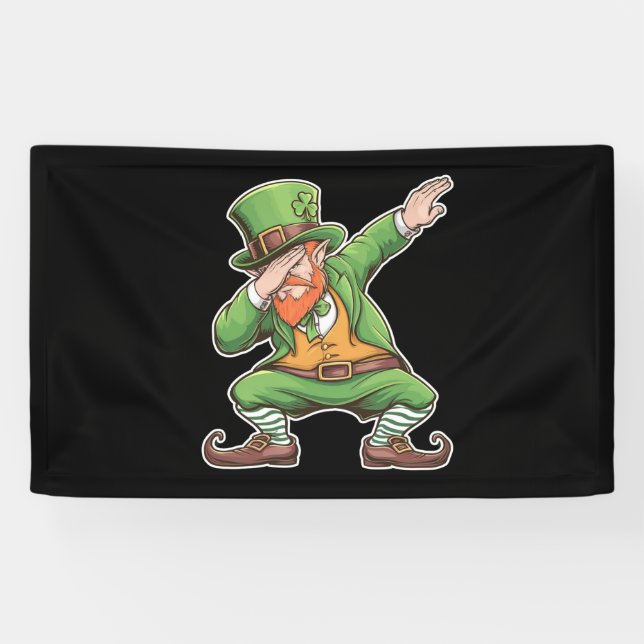 St Patricks Day Dab Dabbing Leprechaun In Green  Banner (Horizontal)