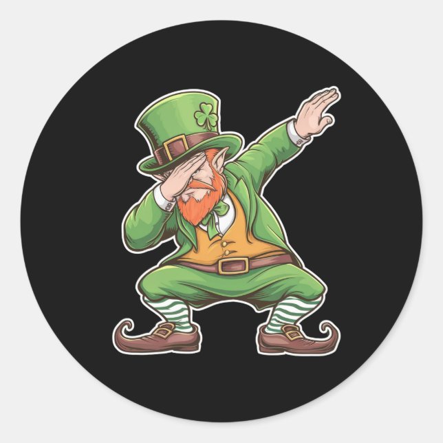 St Patricks Day Dab Dabbing Leprechaun In Green  Classic Round Sticker (Front)