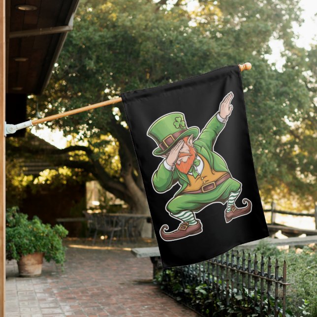 St Patricks Day Dab Dabbing Leprechaun In Green  House Flag (In SItu)