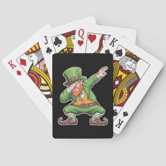 St Patricks Day Dab Dabbing Leprechaun In Green  Poker Cards (Back)