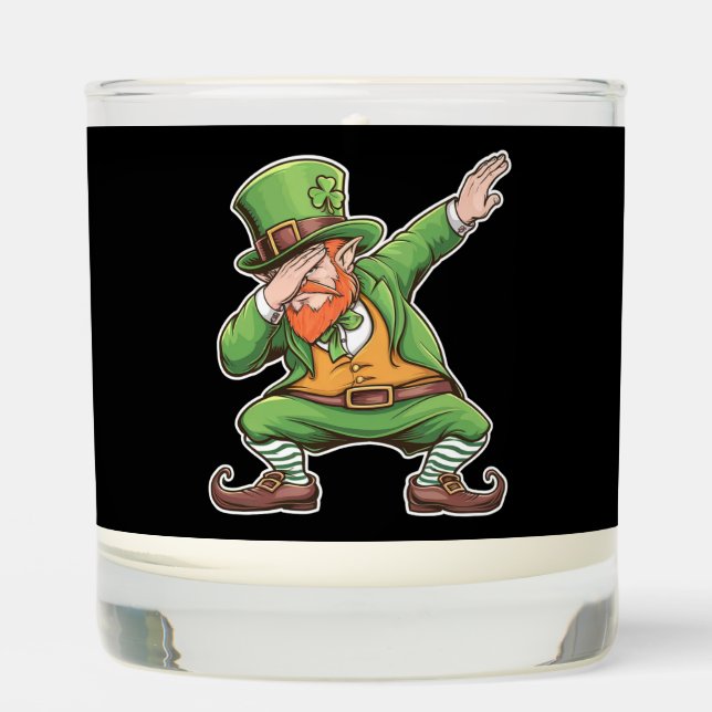 St Patricks Day Dab Dabbing Leprechaun In Green  Scented Candle (Front)