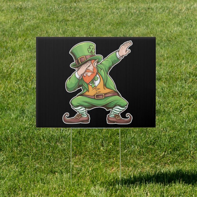 St Patricks Day Dab Dabbing Leprechaun In Green  Sign (Insitu)