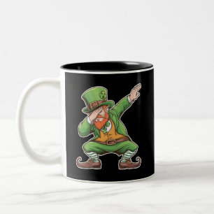 St Patricks Day Dab Dabbing Leprechaun In Green  Two-Tone Coffee Mug