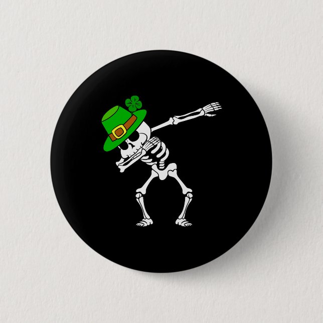 St. Patrick's Day Dabbing Dab Skeleton Irish Fun  Button (Front)