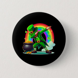 St Patricks Day Dabbing Leprechaun Boys Girls Men Button