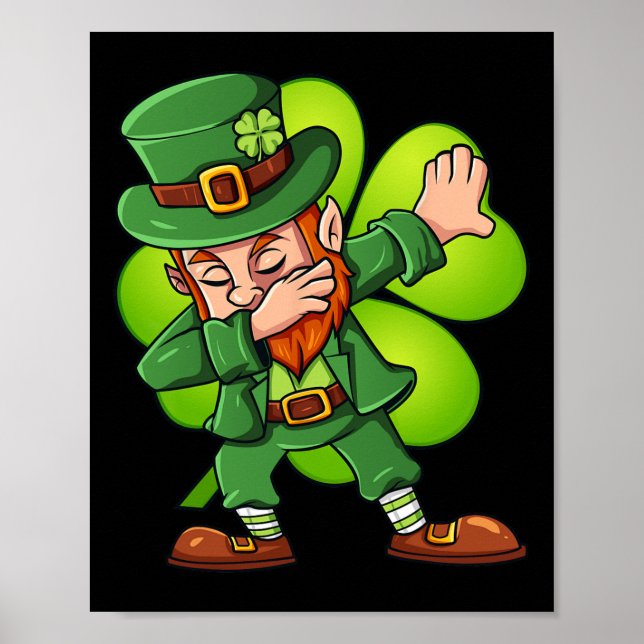 St Patricks Day Dabbing Leprechaun Clover Boys Gir Poster (Front)