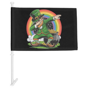 St Patricks Day Dabbing Leprechaun Dab Dance  Car Flag