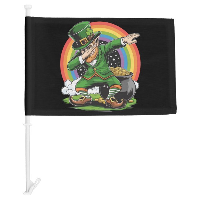 St Patricks Day Dabbing Leprechaun Dab Dance  Car Flag (Front)