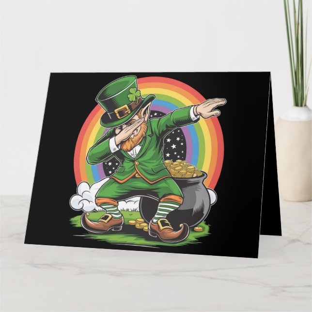 St Patricks Day Dabbing Leprechaun Dab Dance  Card (Front)