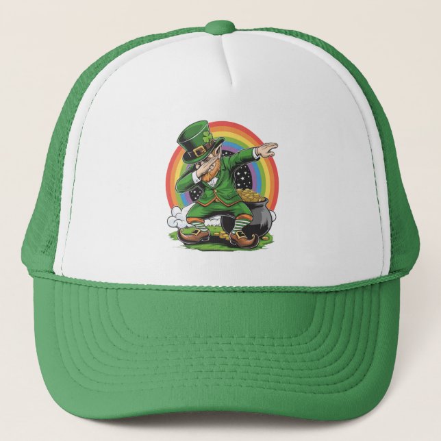 St Patricks Day Dabbing Leprechaun Dab Dance  Trucker Hat (Front)