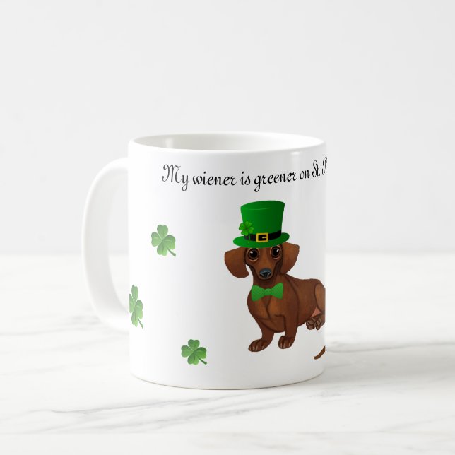 St. Patrick's Day Dachshund Coffee Mug (Front Left)