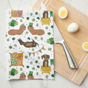 St. Patrick's Day Dachshund Lucky Dogs Kitchen Towel