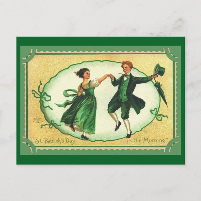 St. Patrick's Day Dancing Couple Vintage Image Postcard (Front)