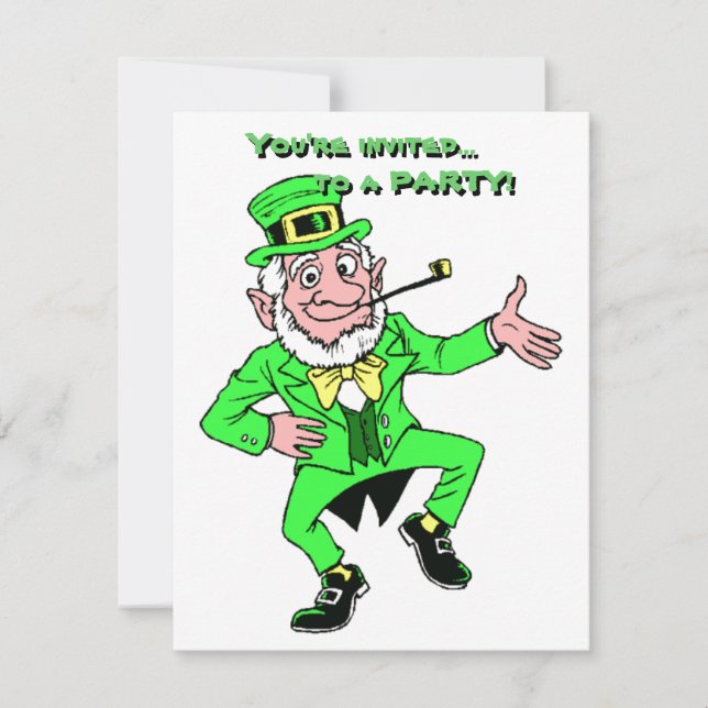St. Patrick's Day Dancing Leprechaun Shamrocks Invitation (Front)