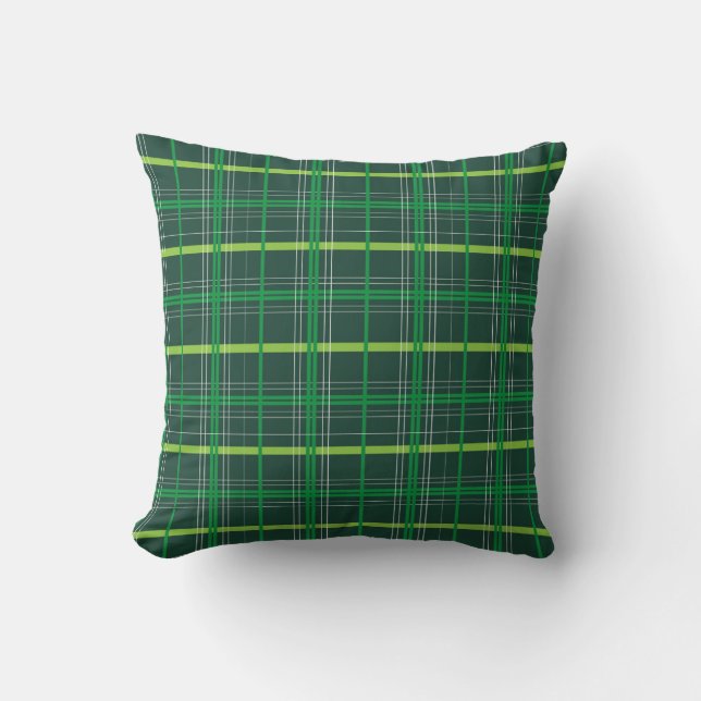St. Patrick's Day Dark Green Plaid Throw Pillow (Front)