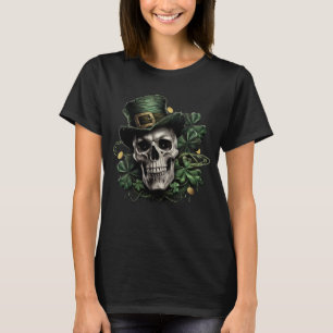  St Patricks Day Dark Irish Skull with Shamrocks T-Shirt