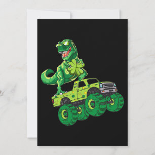 St Patricks Day Dinosaur Monster Truck Shamrock Bo Invitation