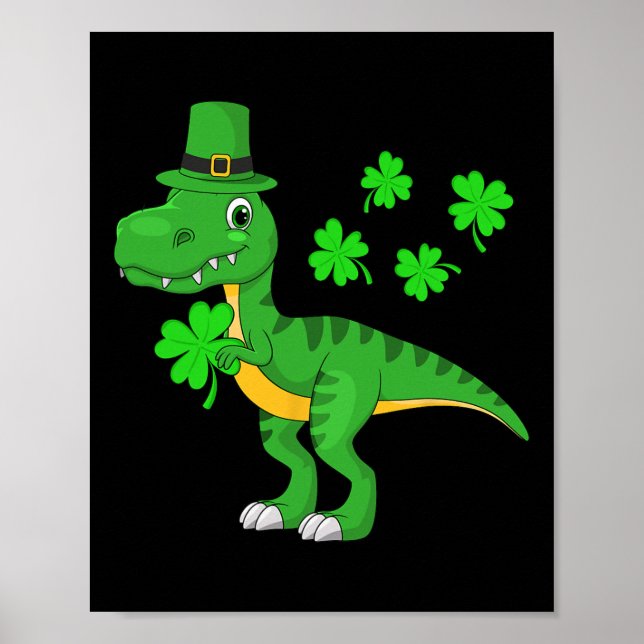 St Patricks Day Dinosaur Shamrock Leprechaun Hat K Poster (Front)