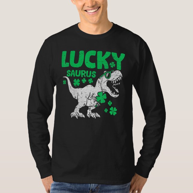 St Patricks Day Dinosaur Shirt Boys Kids Toddler L (Front)