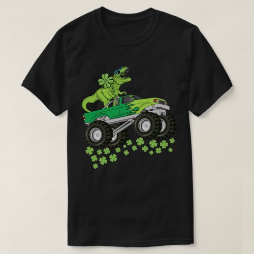 St Patricks Day Dinosaur T Rex Monster Truck Kids T_Shirt