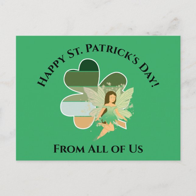 St. Patrick's Day Distressed Shamrock Irish Fairy Postcard (Front)