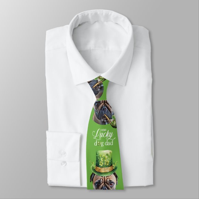 St. Patrick's Day Dog Dad Custom Funny Dog photo  Neck Tie (Tied)