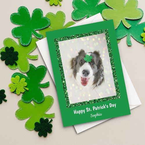 St Patricks Day Dog Lucky Green Shamrock Holiday Card