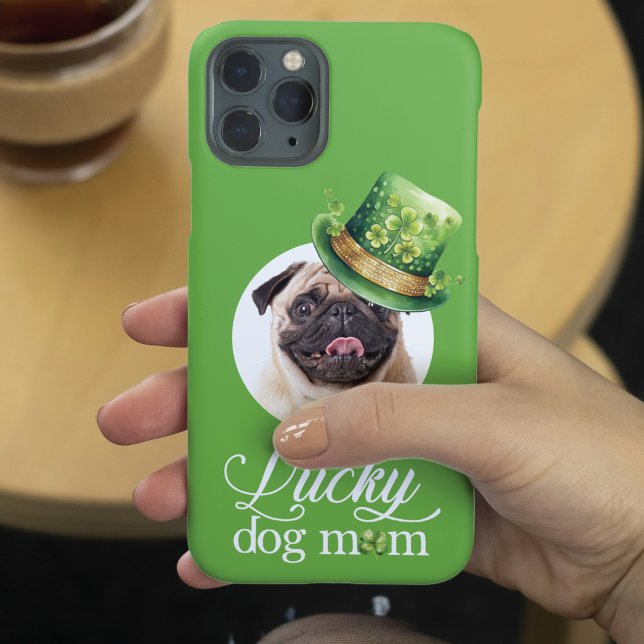 St Patrick's Day Dog Mom Custom Photo Hat iPhone Case (Creator Uploaded)