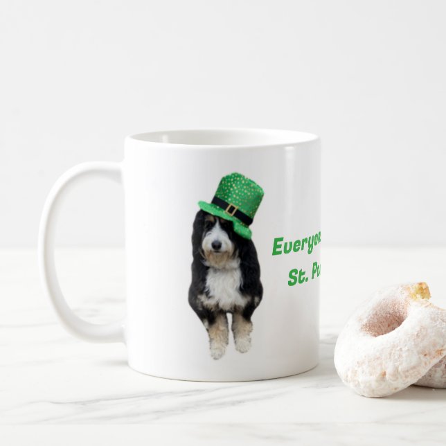St Patrick's Day Dog Photo in hat Everyone Irish  Coffee Mug (With Donut)