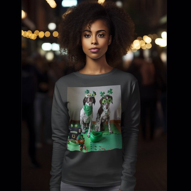 St. Patrick's Day Dogs Party Ladies Long Sleeve T-Shirt (St. Patrick's Day Dogs Ready to Party Long Sleeve Women's T-Shirt)