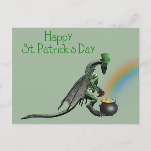 St Patricks Day Dragon Pot of Gold Postcard