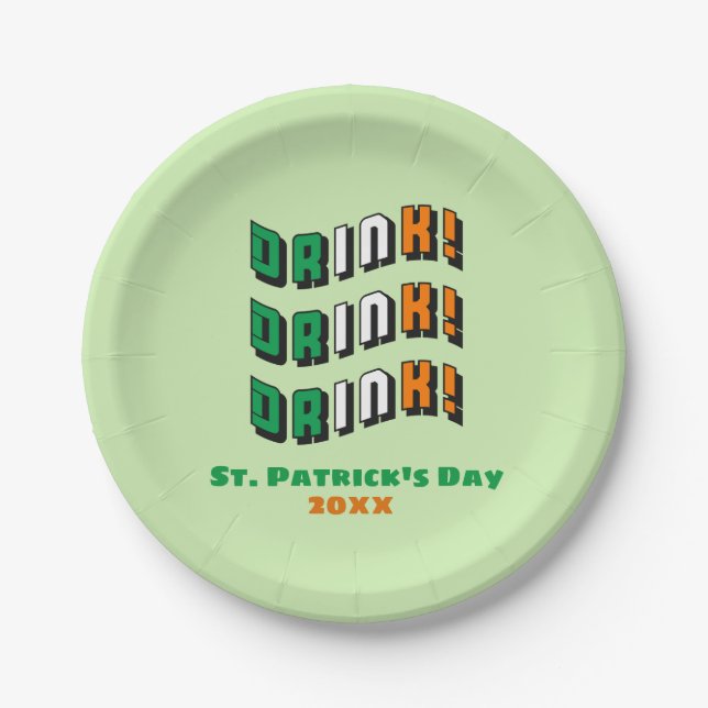 St. Patrick's Day Drink Irish Funny Cute Paper Plates (Front)
