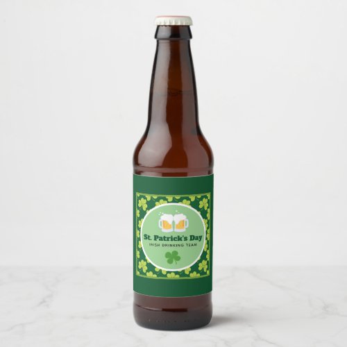 St Patricks Day Drinking Team Clover Pattern Beer Bottle Label