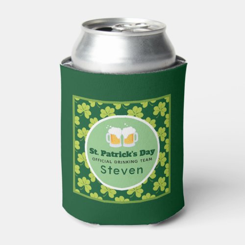 St Patricks Day Drinking Team Clover Pattern Can Cooler